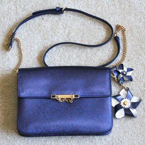 Juicy Couture Blue Crossbody Purse Handbag With Gold Chain